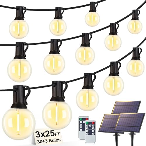 Larkvue 75FT(3x25FT) Solar String Lights with Remote, 30+3 G40 Bulbs, Black by Larkvue