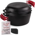Cuisinel Cast Iron Dutch Oven 7-Qt Pre-Seasoned 2-in-1 Multi-Cooker with Lid that Doubles as a 12" Skillet, Silicone Handle Covers & Pan Scraper for Baking, Frying, Camping & Everyday Cooking by Cuisinel