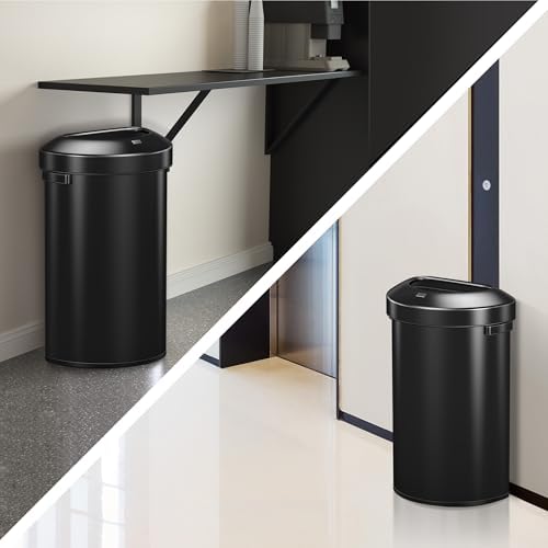 EKO Urban 21 Gallon Semi-Round Open Top Waste Bin, Stainless Steel Half Round Commercial Trash Can for Indoor and Outdoor, Extra Large Garbage Bin for Home, Office, Restaurant, 80L, Matte Black - Image 7