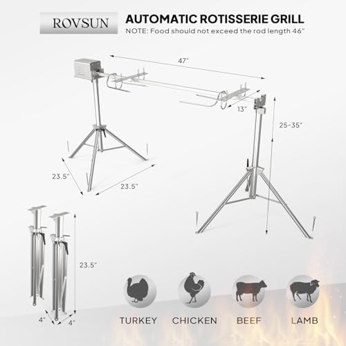 Electric Rotisserie Grill Kit, 46" Pig Lamb Spit Roaster Stand Rotisserie w/Adjustable Height,Asador de Puerco, Charcoal Spit Rod Stainless Steel for Party Barbecue, 176 Lbs Capacity - Image 7