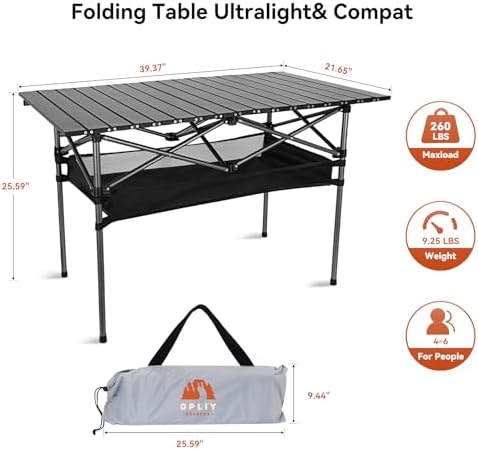 Opliy Portable Folding Camping Table for 4-6 Persons Aluminum Collapsible Table Lightweight with Carry Bag for Camping, Hiking, Picnics, BBQ, Beach Trips & Tailgating - Image 3