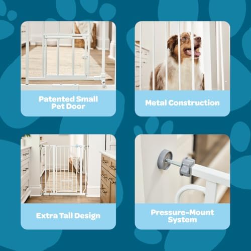 Carlson 36" Extra Tall Walk Through Dog Gate for Doorways & Bottom of Stairs, Metal Pet Gate with Small Pet Door, Expands 29”–36.5”, White - Image 3