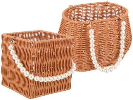 2 Pack Oval Imitation Rattan Serving Basket with Pearl Handles by Abaodam