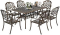 VINGLI 7-Piece Outdoor Dining Set, Cast Aluminum Patio Furniture Set for 6 with Umbrella Hole, Rectangular Outdoor Dining Table & 6 Stackable Chairs, All-Weather Garden/Poolside Dining Set Bronze by VINGLI