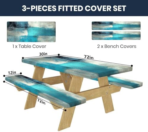 CAPSCEOLL Fitted Picnic Table Cover with Bench Covers 6ft - Blue White - Image 2