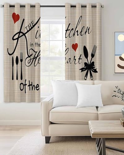 Kitchen Tableware Blackout Curtains 63 Inch Length Knife and Fork Thermal Insulated Window Curtain Window Drapes 2 Panels for Bedroom Living Room 42" Wx63 L - Image 2