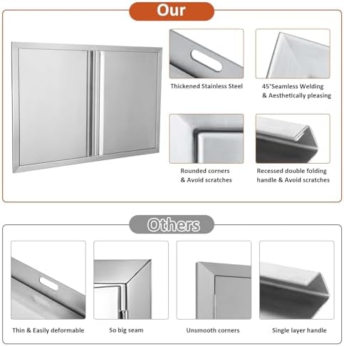 BI-DTOOL Outdoor Kitchen Double Doors 31" W X 24" H BBQ Access Door Thickened 304 Brushed Stainless Steel Doors for Indoor/Outdoor Kitchen Outdoor Cabinet Barbeque Grill or BBQ Island - Image 5