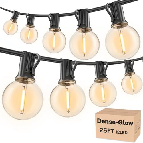RTTY Outdoor String Lights LED 25 FT, Patio Light Waterproof 13 LED Bulbs by RTTY