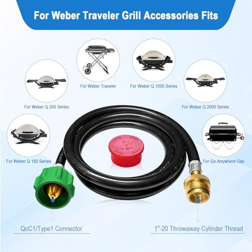 6 FT Propane Adapter Hose for Weber Travelev Grill, for Weber Q Series,for Coleman Stoves,for Blackstone 17" 22" Tabletop Griddle,for Char-Broil Portable Grills-Converts 1 lb to 20 lb Cylinders. - Image 2