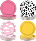 60Pcs Toy Paper Plates 7" Pink Yellow Cow Cloud Heavy Duty Paper Plates by Greencian
