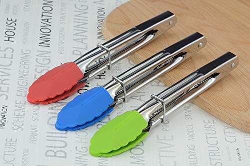 HINMAY 7-Inch Mini Tongs with Silicone Tips, Set of 3 (Green Red Blue) - Image 5