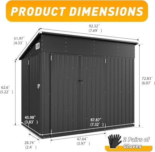 8'x4' Outdoor Storage Shed with Triple Door Lean to Metal Sheds Weatherproof UtilityGalvanized Steel Sheds, Dual Lock Shed with Sloped Roof for Mower, Bike,Generator, Garden Tools (Black) - Image 2