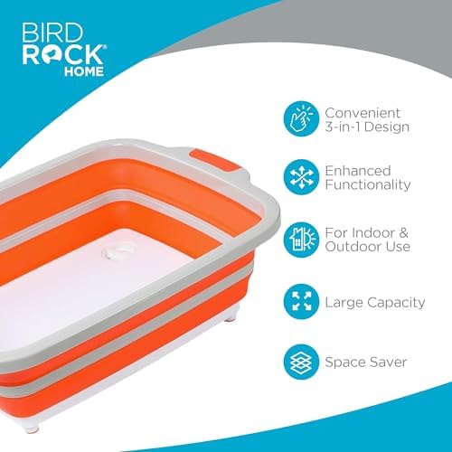 BIRDROCK HOME 11L Collapsible BBQ Prep Tub with Lid, Orange, 19”L x 14”W - Image 2