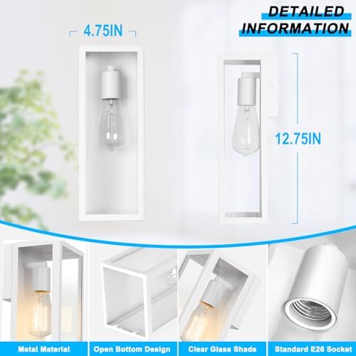 VerRon Outdoor White Wall Light Fixtures, Modern Exterior Wall Lanterns - Image 3