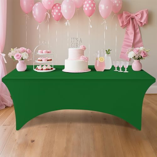 Smiry 2Pack Spandex Table Cloth 6FT, Elastic Fitted EmeraldGreen Tablecloth - Image 6