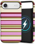 for iPhone Air Case, Magnetic Matte Frosted Dual-Layer Striped Phone Case for Women, Retro Aesthetic Cover Compatible with MagSafe Accessories - Berry Sage by YKCZL