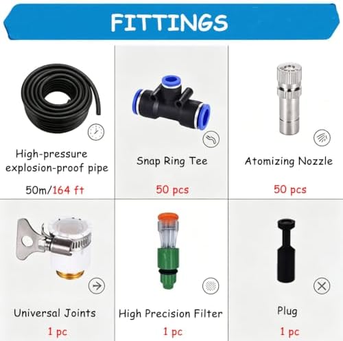 Irrigation Fogging Kit，Farm Cooling Mister for Construction Fence/Livestock/Greenhouse Garden，Outdoor Atomizing Mist Tubing Kit with Brass Nozzles(50m/164') - Image 6