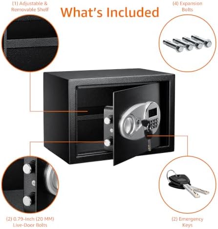 Amazon Basics Steel Security Safe and Lock Box with Electronic Keypad, Secure Documents Storage, Black, 0.5 Cubic Feet, 13.8"W x 9.8"D x 9.8"H, Removable Shelf - Image 3