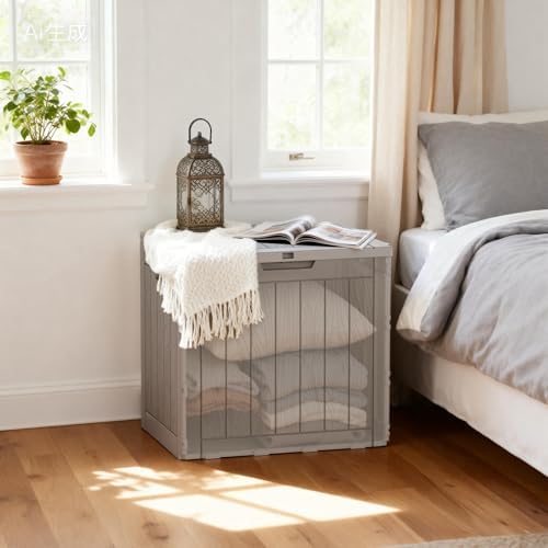 35 Gallon Outdoor Storage Box, Lockable Waterproof Deck Box, Grey - Image 3