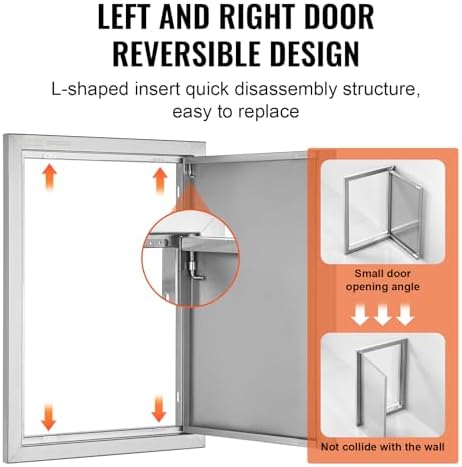 VEVOR BBQ Access Door, 17W x 24H Inch Single Outdoor Kitchen, Stainless Steel Flush Mount, Wall Vertical with Recessed Handle, for BBQ Island, Grilling Station, Outside Cabinet - Image 4