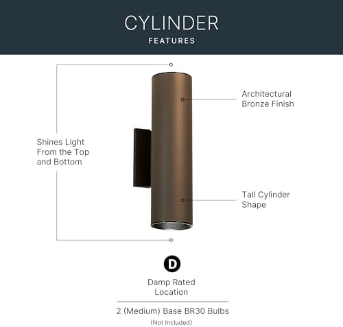 Kichler Cylinders 12" 2-Light Outdoor Cylinder Wall Sconce in Architectural Bronze, (12" H x 4.75" W), 9244AZ - Image 3