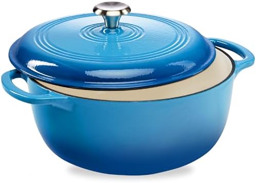 Best Choice Products 6 Quart Enamel Cast-Iron Round Dutch Oven, Family Style Heavy-Duty Pre-Seasoned Cookware for Home, Kitchen, Dining Room, Oven Safe w/Lid, Dual Handles - Blue by BestChoiceProducts