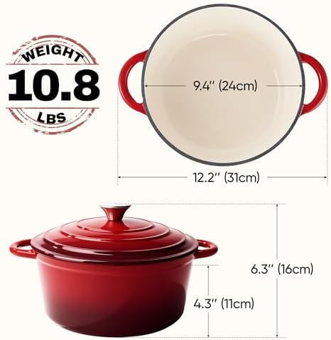 4.5 Quart Dutch Oven Pot with Lid, Non Stick Enameled Cast Iron Dutch Oven for Bread Baking,Heavy-Duty, Oven Safe Ceramic Cookware Up to 500°F for Baking, Braising, Stews, Roasting, Red - Image 4
