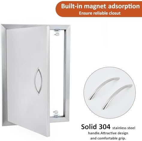 JIE JIN 17" W X 24" H Outdoor Kitchen Doors Single Door Thickened 304 Brushed Stainless Steel BBQ Access Door BBQ Island Doors Outdoor Kitchen Accessories Door for Outdoor Kitchen BBQ Island - Image 4