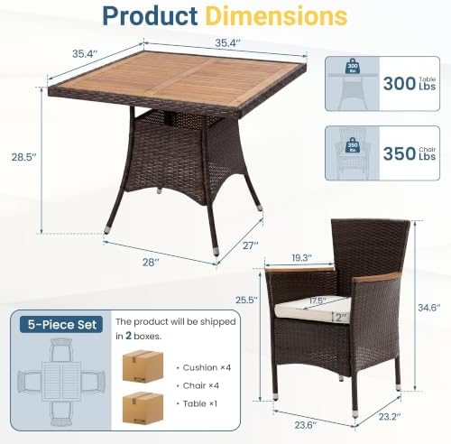 10-Pieces Ratton Patio Table and Chairs with Acacia Tabletop for Outdoor - Image 2