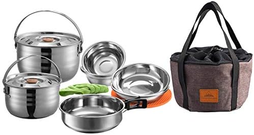 CAMPINGMOON Camping Cookware Set Stainless Steel Outdoor Nesting Cooking Mess Kit Pots Pans Bowls with Storage Carrying Tote Bag by CAMPINGMOON