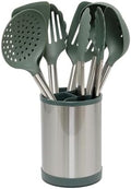 Glad Kitchen Utensils Set, 8pcs - Nonstick Cooking Tools with Stainless Steel Handles & Rotating Utensil Holder - Turners, Ladle, Spoon, Tongs, Spaghetti Server, and Skimmer - Dishwasher Safe, Green by GladTrashFoodStorage