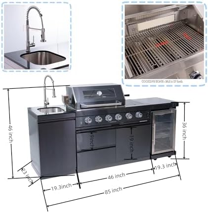 85" Natural Gas Outdoor Kitchen Island - 72000 BTU Grill, Wine Cooler, Sink & Granite Countertops for Premium Backyard BBQs, Black - Image 2