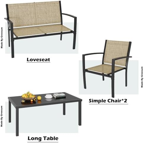 Greesum 4 Pieces Patio Furniture Set, Outdoor Conversation Sets for Patio, Lawn, Garden, Poolside with A Glass Coffee Table, Beige - Image 5