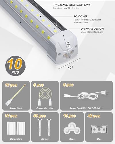 8FT 10 Pack LED Shop Lights, 120W 19200LM 6000K Garage Lighting - Image 2