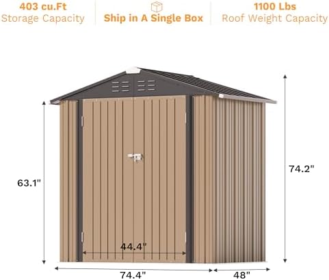 Greesum 6x4FT Outdoor Storage Shed, Brown - Image 4