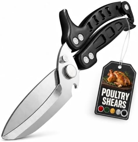 Kitchen Shears Heavy Duty, Safety Lock, Stainless Steel (Black) by LIBERHAUS