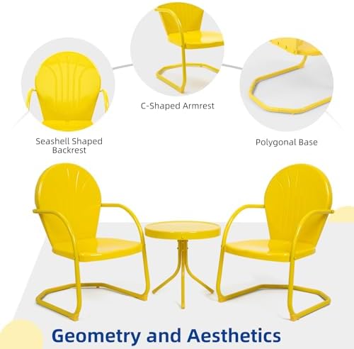 Outdoor 3-Piece Metal Bistro Set, Patio Conversation Set of 2,Yellow - Image 5