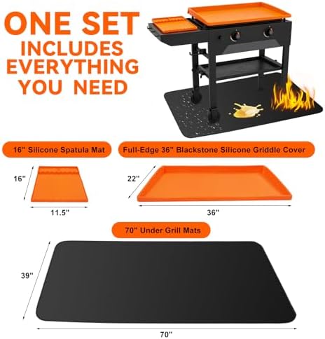 Silicone Grill Mat Set for Blackstone 36" Griddle – 36" Edge-to-Edge Griddle Mat, 16" Tool Mat & 70" Floor Mat, Heat Resistant, Waterproof, Helps Protect Griddle from Rust & Bugs, Keeps Decks Clean - Image 2