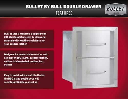Bullet by Bull Stainless Steel Outdoor Kitchen Grill Set - Built-In Liquid Propane Grill -BBQ Kitchen Island Bundle - Includes 5 Burner Grill, Double Access Door & Double Storage Drawer - Image 3