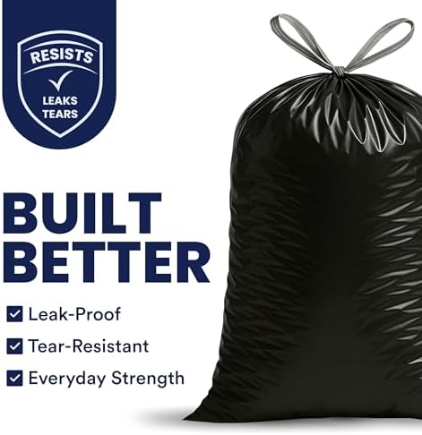 Plasticplace 32-33 Gallon Trash Bags │ 1.2 Mil │ Drawstring Garbage Can Liners │ 33” x 39”, Black, 100 Count - Image 2