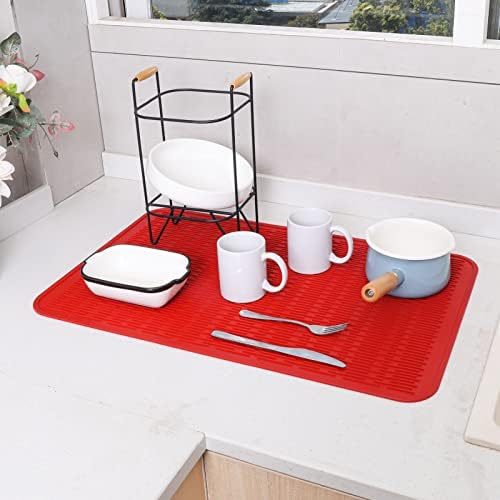 MicoYang Silicone Dish Drying Mat for Multiple Usage,Easy clean,Eco-friendly,Heat-resistant Silicone Mat for Kitchen Counter or Sink,Refrigerator or Drawer Liner Red 3XL 28 inches x 18 inches - Image 6