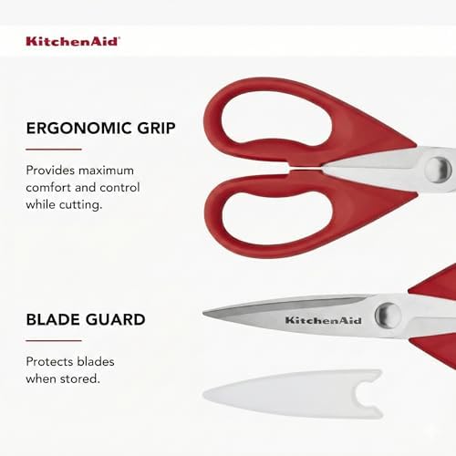 KitchenAid All Purpose Kitchen Shears with Protective Sheath Durable Stainless Steel Scissors,Dishwasher Safe,Soft Grip Comfort Handle,8.72 Inch,Red,(Pack of 2) - Image 6