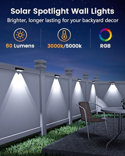 JOFIOS Solar Fence Lights Outdoor Waterproof, 80 Lumens Solar Lights for Fence with Warm White & RGB 8 Colors,Outdoor Solar Light for Deck, Patio, Backyard, Fence, Railing (12-Pack-Black) - Image 2