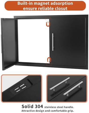 JIE JIN Outdoor Kitchen Doors 31" W X 24" H Double Doors 1.2mm Thickness Stainless Steel BBQ Access Door BBQ Island Doors Outdoor Kitchen Accessories Door for Outdoor Kitchen BBQ Island (Black) - Image 4