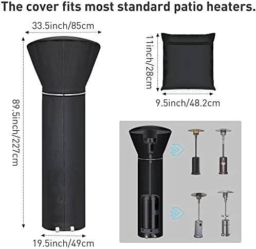 Patio Heater Covers with Reflective Strip,Outdoor Heater Cover Waterproof,Dustproof,Wind-Resistant,Sunlight-Resistant,Snow-Resistant,Black,89.5''x 33.5" Dome x 19.5" Base - Image 2