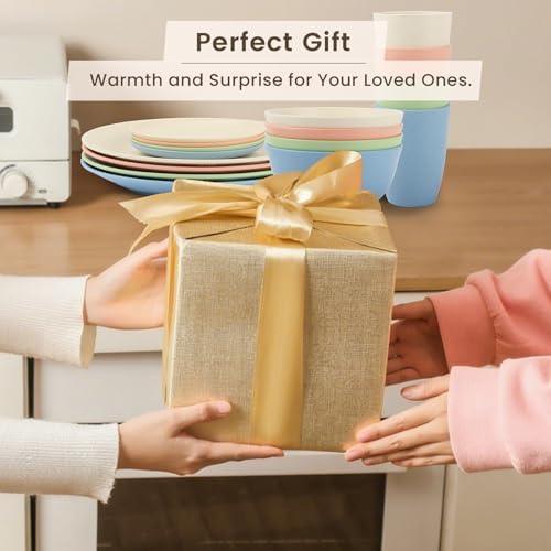 Homienly Premium Dinnerwave Sets, Lightweight & Unbreakable Wheat Straw Dish Set - Plates and Bowls Set with Cups, 16 PCS Microwave and Dishwasher Safe Dinnerware Set - Multi Light - Image 7