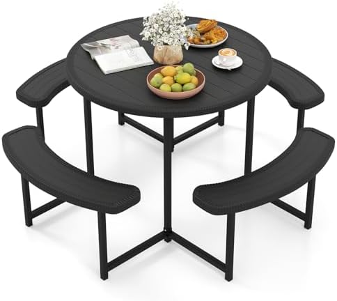 Tangkula 8 Person Round Picnic Table with 4 Benches by TANGKULA
