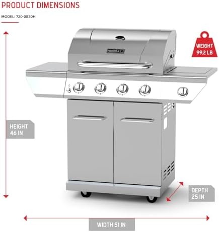 Nexgrill Propane 4 Burner Gas Grill, Stainless Steel Body with Side Burner - Image 6