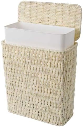 Coeusy 3 Gallon Paper Rope Bathroom Trash Can,Small Wicker Trash Cans with Lid and Liner,Woven Rattan Narrow Waste Basket for Bedroom,Office,White by WEAVECOMFORTINTOEVERYCORNER