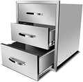 Outdoor Kitchen Flush Mount Triple Access BBQ Drawers, Stainless Steel With Handle for Outdoor Kitchens Or Patio Grill Station, 18Wx23Dx23H by RIGMEC